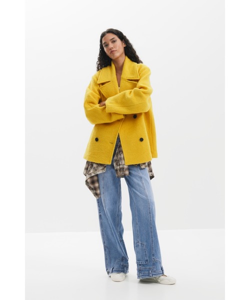 セール】ショートパイルダブルボタンショートコート（ピーコート