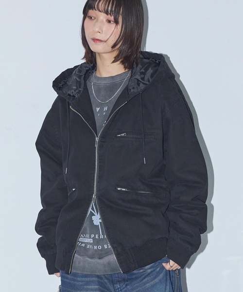 セール】ヴィンテージ加工パッチワークロゴダブルジップアップフード