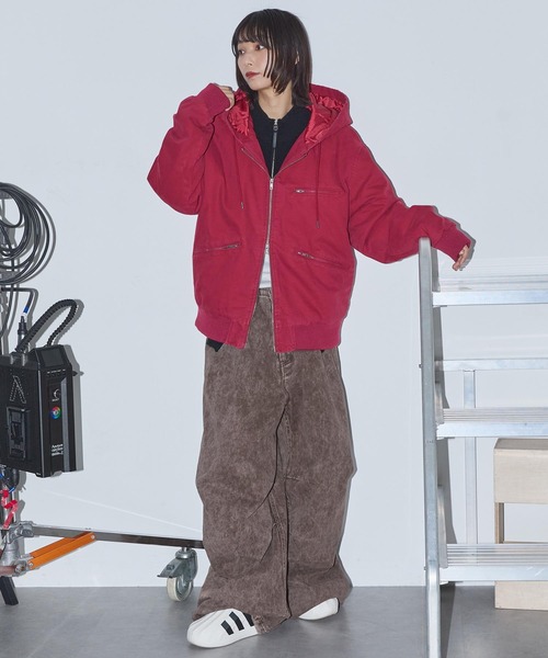 セール】ヴィンテージ加工パッチワークロゴダブルジップアップフード