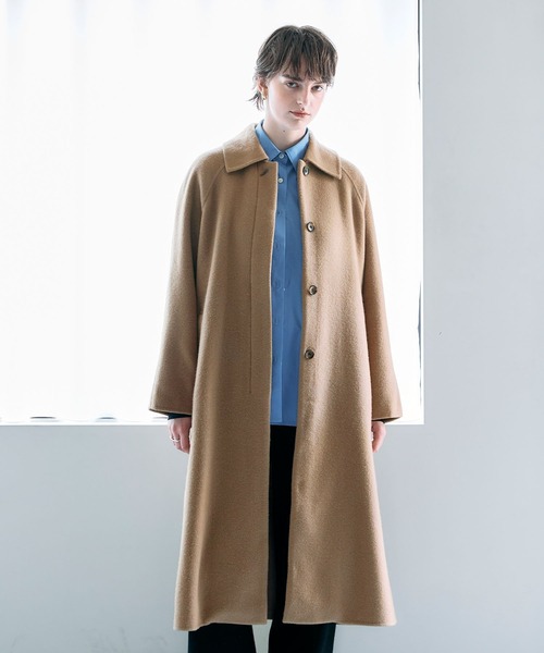 45R★ウールメルトンコート★キャメル セール】ウールメルトンステンカラーリバーコート（ステンカラーコート