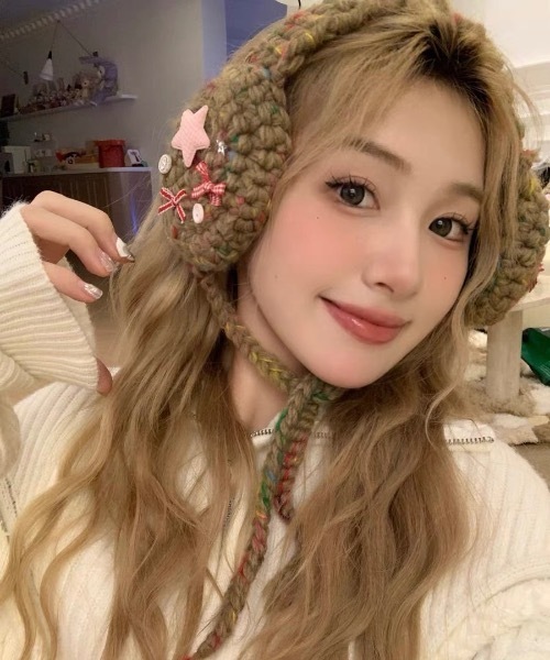 セール】【CHI SELECT】リボン＆スター飾り カラフル手編み風 耳当て