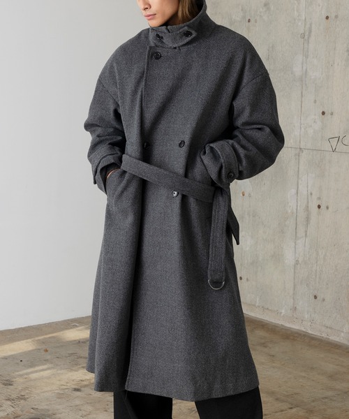 DRAW（ドロー）の「DRAW(ドロー) / テックメルトンダブルビッグコート（ステンカラーコート・メンズ・ブラック/グレー・LARGE/MEDIUM）」の2枚目の写真