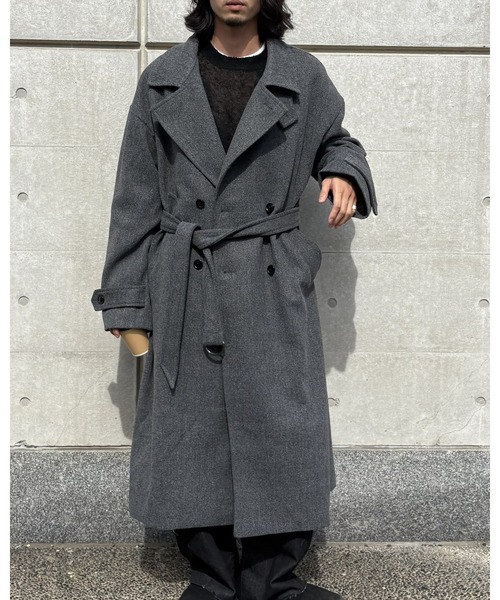 DRAW（ドロー）の「DRAW(ドロー) / テックメルトンダブルビッグコート（ステンカラーコート・メンズ・ブラック/グレー・LARGE/MEDIUM）」の3枚目の写真