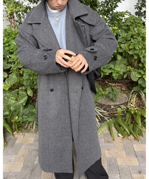 DRAW（ドロー）の「DRAW(ドロー) / テックメルトンダブルビッグコート（ステンカラーコート・メンズ・ブラック/グレー・LARGE/MEDIUM）」の5枚目の写真