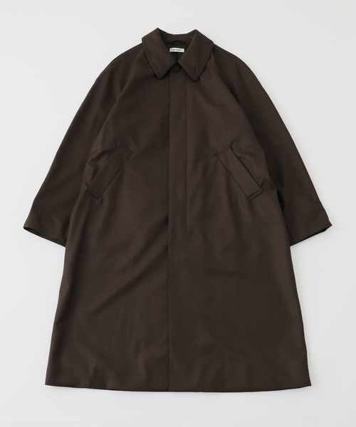 MATSUFUJI（マツフジ）の「MATSUFUJI / マツフジ FLANNEL WOOL BALMACAAN COAT（ステンカラーコート・メンズ・ブラウン/ブラック・3）」の2枚目の写真