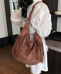 スエードライク フリンジショルダーバッグ