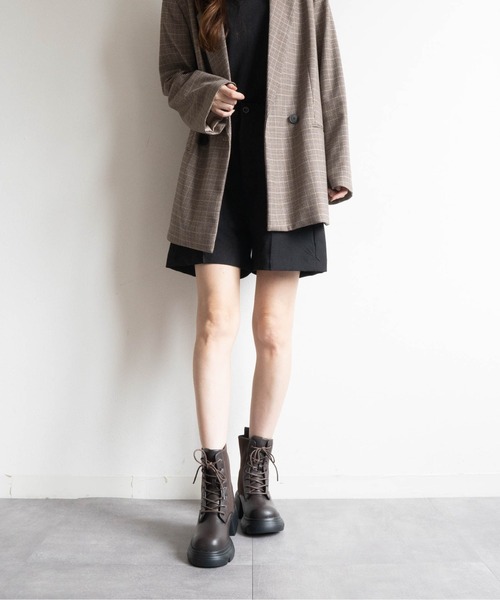 Fabby fabby（ファビィーファビィー）の「厚底リブニットレースアップショートブーツ（ブーツ・レディース・ブラック・SMALL/MEDIUM/LARGE）」の21枚目の写真
