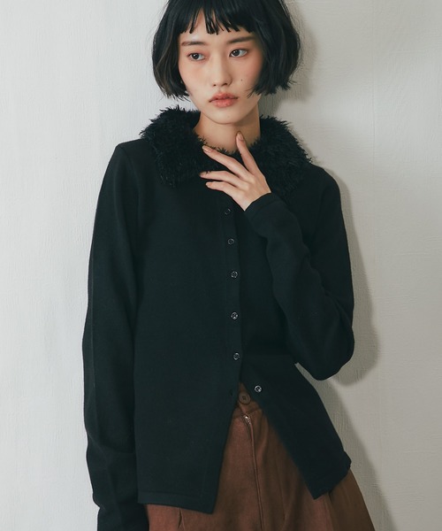 M's GRAYCY レッキスファー襟カーディガン 襟 着脱可 セール】ウール