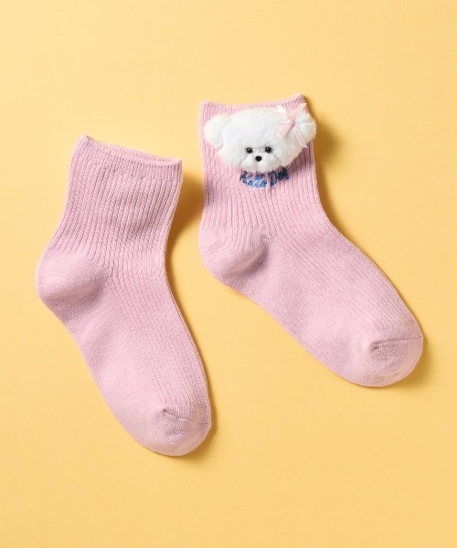 tutuanna（チュチュアンナ）の「[キッズ]綿混わんこマスコット付きソックス（ソックス/靴下・キッズ・オフホワイト/キナリ/ベビーピンク/ブラック・M/L）」の5枚目の写真