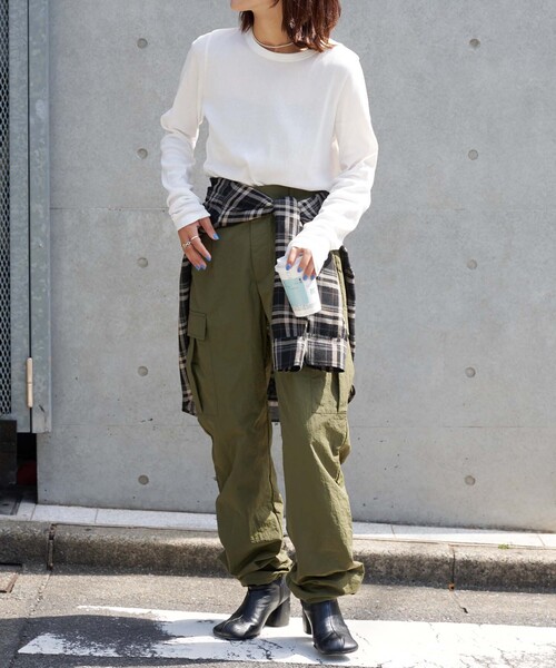 OUTDOOR PRODUCTS（アウトドアプロダクツ）の「吸湿発熱 ジンジャーシアーロンTEE（Tシャツ/カットソー・レディース・ホワイト/ピンク/イエロー・FREE）」の8枚目の写真