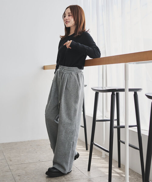 田中亜希子さんコラボ ]選べる2丈 裏起毛スウェットタックパンツ