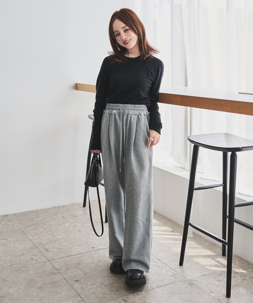 田中亜希子さんコラボ ]選べる2丈 裏起毛スウェットタックパンツ