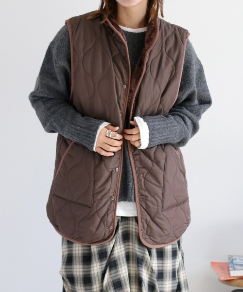 cepo（セポ）の「〈2way〉キルトボアリバーシブルベスト（ダウンベスト・レディース・ブラック/ブラウン/キャメル・M）」の14枚目の写真