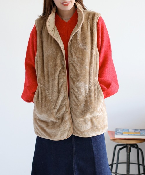 cepo（セポ）の「〈2way〉キルトボアリバーシブルベスト（ダウンベスト・レディース・ブラック/ブラウン/キャメル・M）」の6枚目の写真