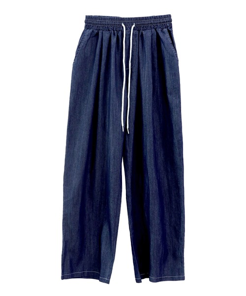 ISOOK(アイスー)の「デザインステッチソフトデニムパンツ(comochi select) / イージーパンツ ビックシルエット カーブ バレル ウエストゴム ウエストギャザー ハイウエスト ドロスト 総ゴム ブルー ブラック 黒(デニムパンツ・レディース・ダークブルー/ブラック・FREE)」の13枚目の写真