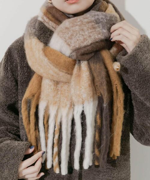 SMELLY(スメリー)の「ボリュームチェックマフラー(マフラー・レディース・ブラウン系その他/ブルー系その他・-)」の1枚目の写真