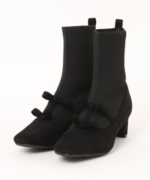 Parade(パレード)の「ダブルリボンソックスブーツ TSD7380(ブーツ・レディース・ブラック/グレー/ダークブラウン・S/M/L/LL)」の1枚目の写真