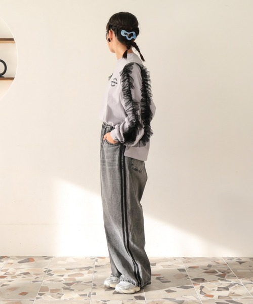 Ocean&Ground（オーシャン&グラウンド）の「Jr.ｻｲﾄﾞﾗｲﾝﾃﾞﾆﾑﾊﾟﾝﾂ（デニムパンツ・キッズ・ブラック/ケミカルウォッシュ・160/150）」の20枚目の写真