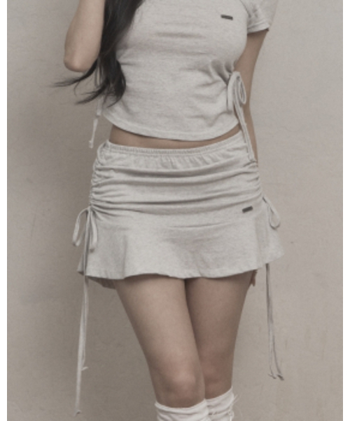 KHAKIPOINT(カーキポイント)の「Ribbon Shirring Skirt (melange)(スカート・レディース・その他・FREE)」の1枚目の写真