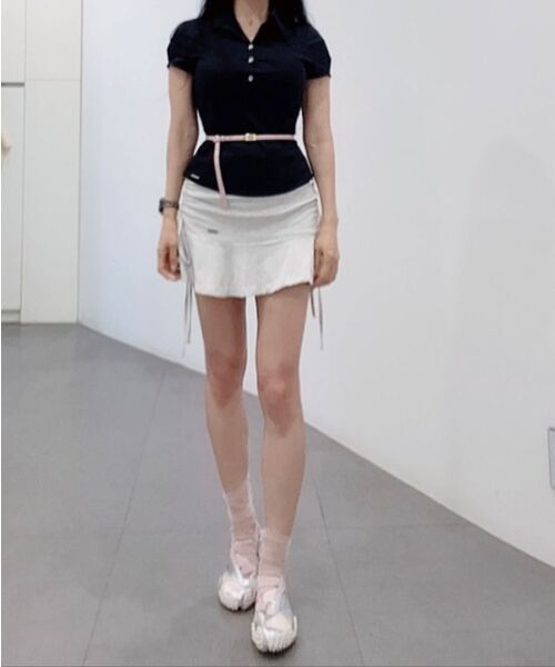 KHAKIPOINT(カーキポイント)の「Ribbon Shirring Skirt (melange)(スカート・レディース・その他・FREE)」の6枚目の写真