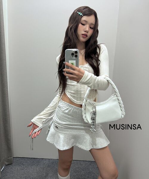 KHAKIPOINT(カーキポイント)の「Ribbon Shirring Skirt (melange)(スカート・レディース・その他・FREE)」の8枚目の写真