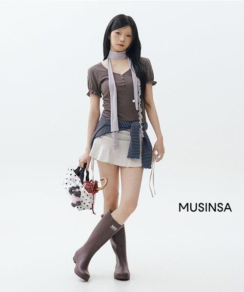 KHAKIPOINT(カーキポイント)の「Ribbon Shirring Skirt (melange)(スカート・レディース・その他・FREE)」の9枚目の写真