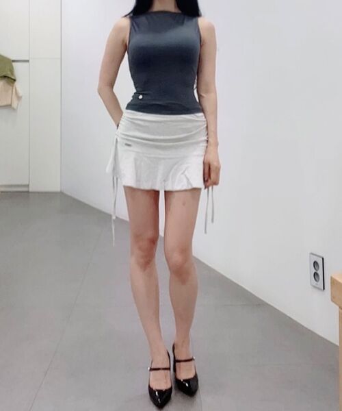 KHAKIPOINT(カーキポイント)の「Ribbon Shirring Skirt (melange)(スカート・レディース・その他・FREE)」の11枚目の写真