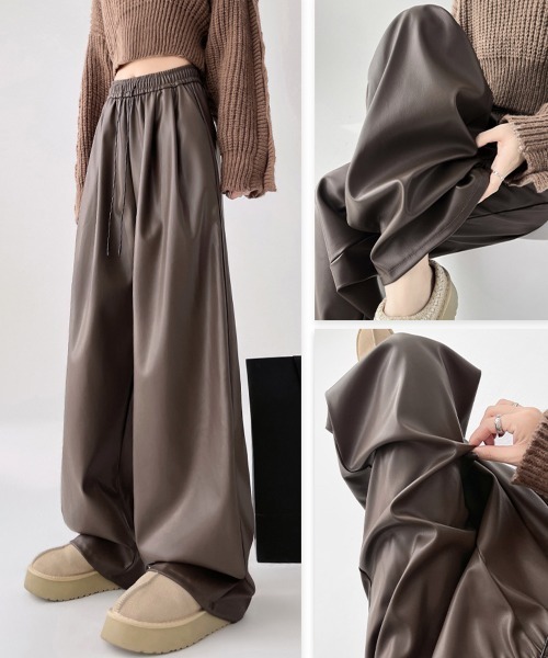 Miniministore(ミニミニストア)の「フェイクレザーワイドパンツ ハイウエスト(スラックス・レディース・ブラック/ブラウン・L/M/XL)」の11枚目の写真