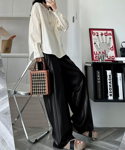 Miniministore(ミニミニストア)の「フェイクレザーワイドパンツ ハイウエスト(スラックス・レディース・ブラック/ブラウン・L/M/XL)」の16枚目の写真
