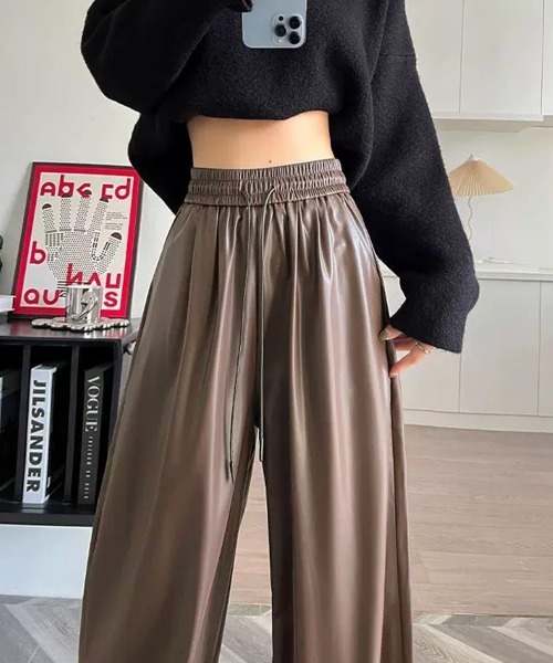 Miniministore(ミニミニストア)の「フェイクレザーワイドパンツ ハイウエスト(スラックス・レディース・ブラック/ブラウン・L/M/XL)」の18枚目の写真