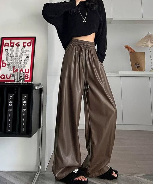 Miniministore(ミニミニストア)の「フェイクレザーワイドパンツ ハイウエスト(スラックス・レディース・ブラック/ブラウン・L/M/XL)」の19枚目の写真