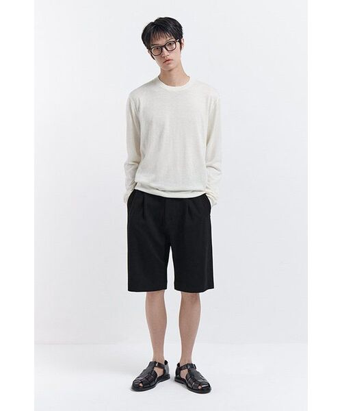 MUSINSA STANDARD（ムシンサスタンダード）の「ポンテワンタックワイドコージハーフスラックス[ブラック]（スラックス・メンズ・その他・28/42/36/34/32/30/26/40/38）」の8枚目の写真