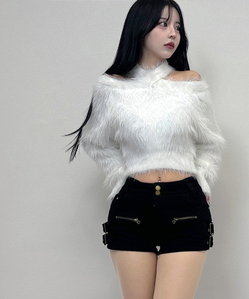 FOLLOWIN(フォロウィン)の「ダブルバックルショートパンツ(デニムパンツ・レディース・ブラック/グリーン・SMALL/MEDIUM/LARGE)」の5枚目の写真