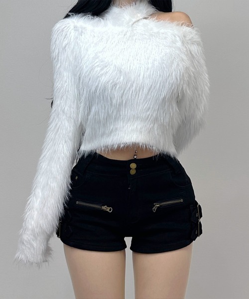 FOLLOWIN(フォロウィン)の「ダブルバックルショートパンツ(デニムパンツ・レディース・ブラック/グリーン・SMALL/MEDIUM/LARGE)」の7枚目の写真