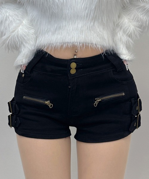 FOLLOWIN(フォロウィン)の「ダブルバックルショートパンツ(デニムパンツ・レディース・ブラック/グリーン・SMALL/MEDIUM/LARGE)」の10枚目の写真