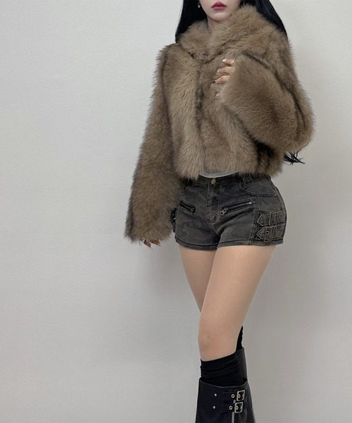 FOLLOWIN(フォロウィン)の「ダブルバックルショートパンツ(デニムパンツ・レディース・ブラック/グリーン・SMALL/MEDIUM/LARGE)」の12枚目の写真