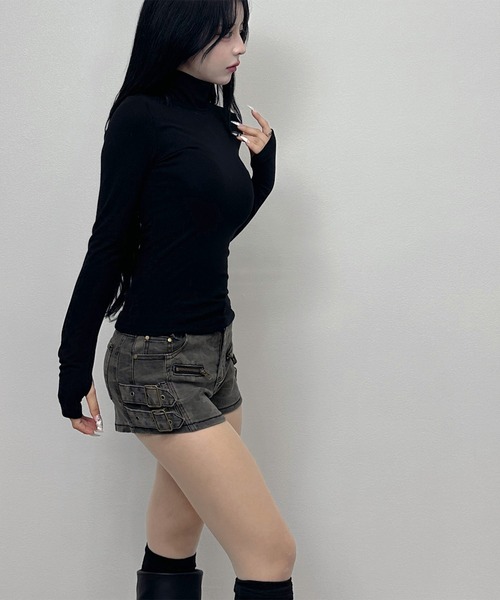 FOLLOWIN(フォロウィン)の「ダブルバックルショートパンツ(デニムパンツ・レディース・ブラック/グリーン・SMALL/MEDIUM/LARGE)」の16枚目の写真