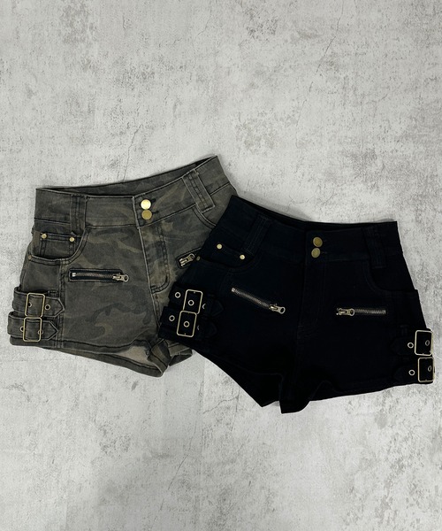 FOLLOWIN(フォロウィン)の「ダブルバックルショートパンツ(デニムパンツ・レディース・ブラック/グリーン・SMALL/MEDIUM/LARGE)」の20枚目の写真