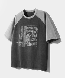 DIMITRI BLACK（ディミトリブラック）の「Raglan Contrast Pigment Artwork Short Sleeve T-shirt - Black & Gray（Tシャツ/カットソー・メンズ）」
