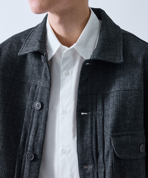 LE CERCLE par rope'（ルセルクルパーロペ）の「ツイードライクテクスチャーショートブルゾン/セットアップ対応（テーラードジャケット・メンズ・ブラック/チャコールグレー/ダークブラウン・L/LL/M/S）」の6枚目の写真