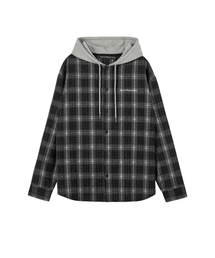 CHECK HOOD SHIRTS - BLACK