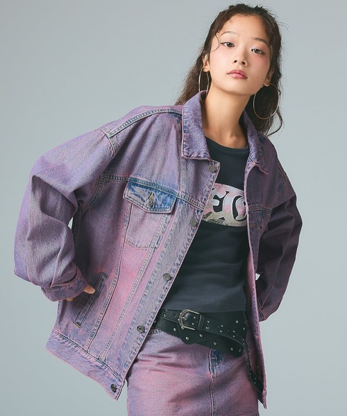 X-girl（エックスガール）の「CURSIVE LOGO DENIM JACKET（デニムジャケット・レディース・ピンク/ライトインディゴブルー・S/M）」の20枚目の写真