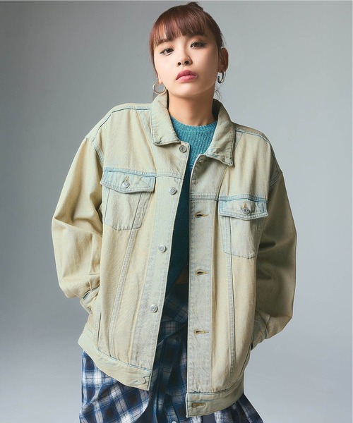 X-girl（エックスガール）の「CURSIVE LOGO DENIM JACKET（デニムジャケット・レディース・ピンク/ライトインディゴブルー・S/M）」の4枚目の写真