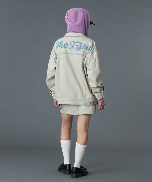 X-girl（エックスガール）の「CURSIVE LOGO DENIM JACKET（デニムジャケット・レディース・ピンク/ライトインディゴブルー・S/M）」の21枚目の写真