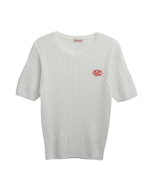 SLOWLOLLI(スローローリ)の「Half sleeve linen cable knit - Brown(Tシャツ/カットソー・レディース・オートミール/ミント/スカイブルー/ブラック/ネイビー/ブラウン/グレー/イエロー/アイボリー・FREE)」の2枚目の写真
