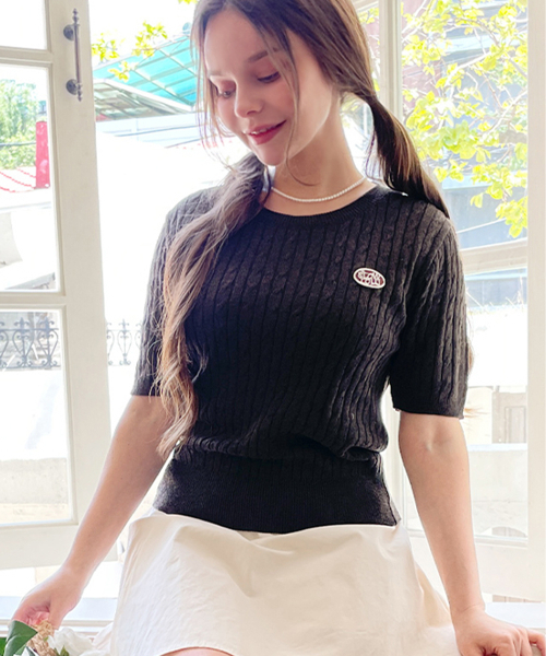 SLOWLOLLI(スローローリ)の「Half sleeve linen cable knit - Brown(Tシャツ/カットソー・レディース・オートミール/ミント/スカイブルー/ブラック/ネイビー/ブラウン/グレー/イエロー/アイボリー・FREE)」の13枚目の写真