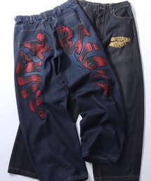 SITRY(�V�g���[)��Plaid Pattern Motif Logo Barrel Leg Denim Pants/�`�F�b�N�� ���`�[�t ���S �o�������b�O�f�j���p���c ���C�h�f�j���p���c(�f�j���p���c)