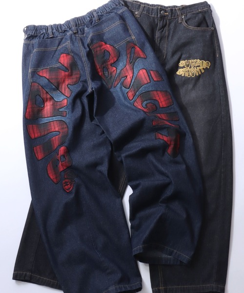 SITRY(シトリー)の「Plaid Pattern Motif Logo Barrel Leg Denim Pants/チェック柄 モチーフ ロゴ バレルレッグデニムパンツ ワイドデニムパンツ(デニムパンツ・メンズ・ブルー系その他/ブラック系その他2/ブルー系その他2/ブラック系その他/ブルー系その他3/ブラック系その他3・M/L)」の2枚目の写真