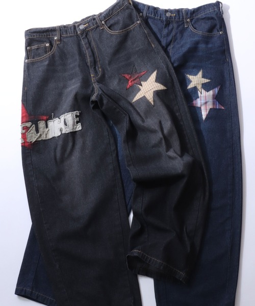 SITRY(シトリー)の「Plaid Pattern Motif Logo Barrel Leg Denim Pants/チェック柄 モチーフ ロゴ バレルレッグデニムパンツ ワイドデニムパンツ(デニムパンツ・メンズ・ブルー系その他/ブラック系その他2/ブルー系その他2/ブラック系その他/ブルー系その他3/ブラック系その他3・M/L)」の4枚目の写真