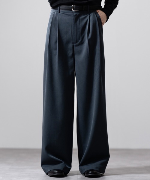 CLEL】Herringbone Prime TR Stripe 2Tuck Slacks / ヘリンボーン